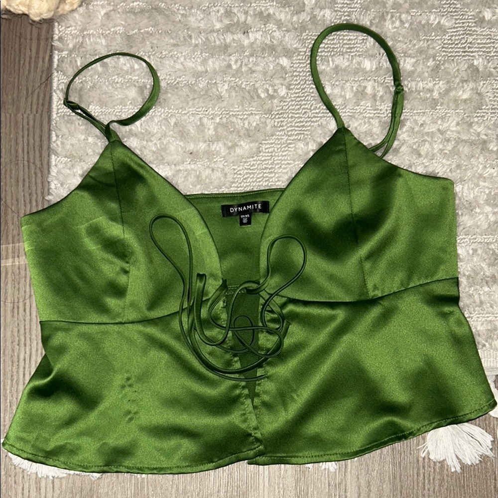 Dynamite Green Tie-front Satin Top, Never worn